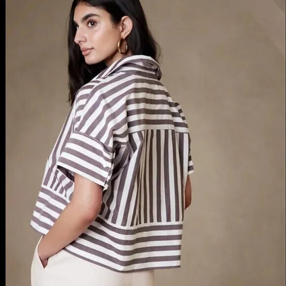 Banana Republic Tops - Banana Republic Brown and White Button Down Shirt